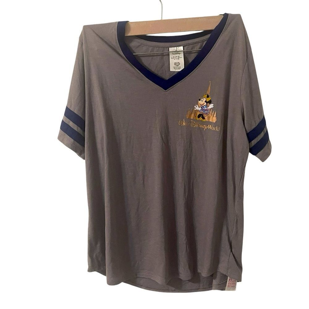 Walt Disney World 50th Anniversary Minnie Mouse Castle Shirt Size L Gray V-Neck